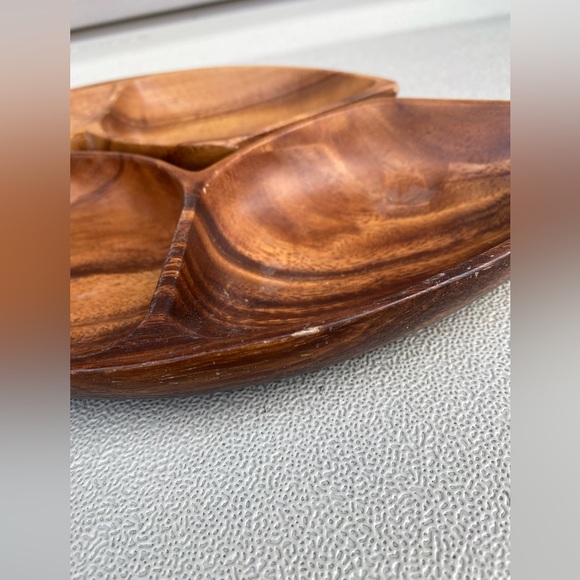 2 Vintage 2 Compartment Wooden Bowls Tray. 11.75” wide. - Picture 5 of 8